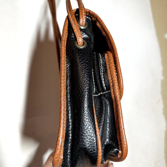 VTG Esprit Accessories Cross Body Bag Magnetic Snap Leather Black Brown - Picture 6 of 10